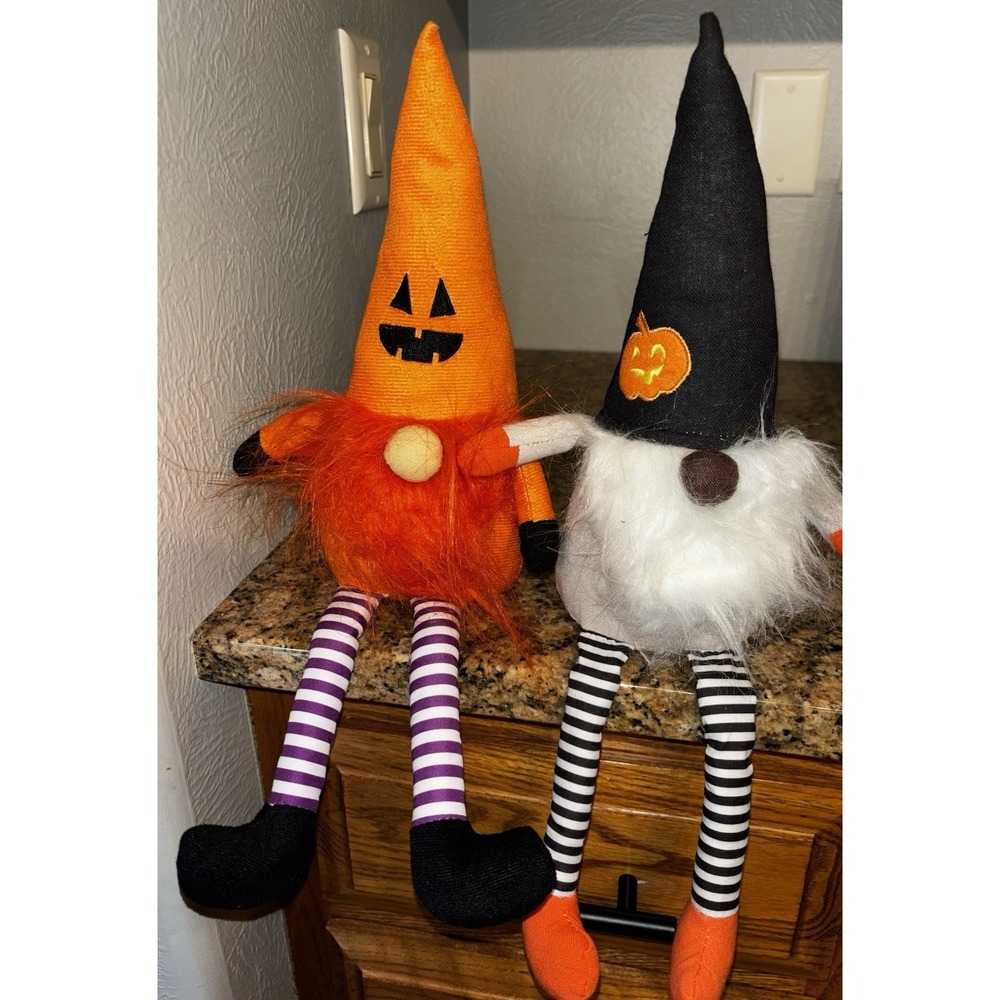 LOT 2 HALLOWEEN GNOMES 14" FABRIC TABLETOP/SHELF SITTER PLUSH